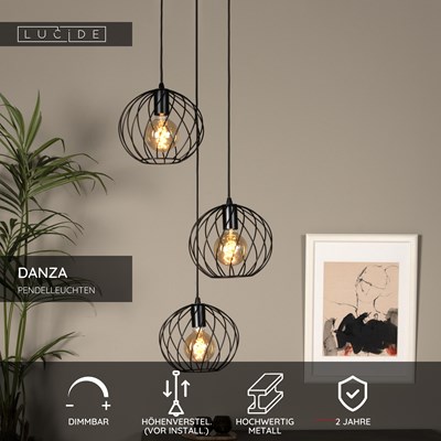 Lucide DANZA - Pendelleuchten - Ø 50 cm - 3xE27 - Schwarz